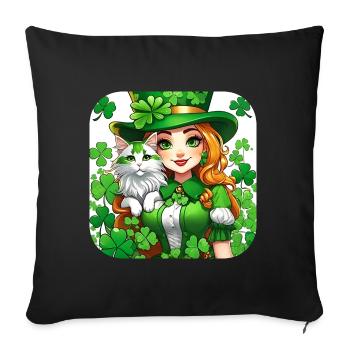 Saint Patrick's Day leprechaun with cat - Sofa pillowcase 17,3'' x 17,3'' (45 x 45 cm) - black - Front
