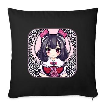 Jolie fille d’anime - Housse de coussin décorative 45 x 45 cm - noir - Devant