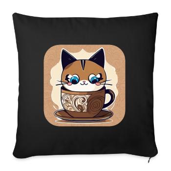 Cute Coffee Cat - Sofa pillowcase 17,3'' x 17,3'' (45 x 45 cm) - black - Front