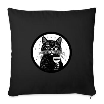 Die Katze und ein Weinglas - Sofakissenbezug 45 x 45 cm - Schwarz - Vorne