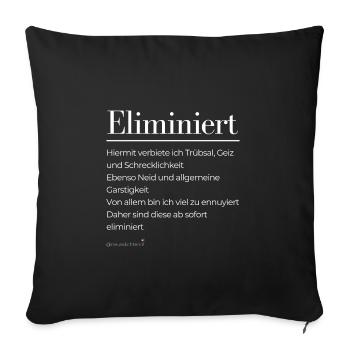 Eliminiert - weiße Schrift - Sofakissenbezug 45 x 45 cm - Schwarz - Vorne