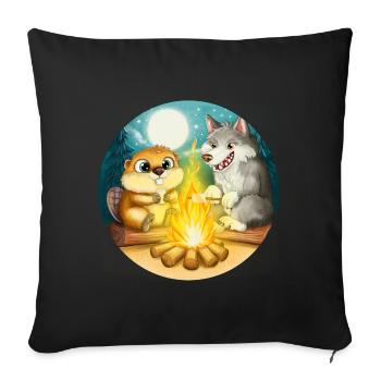 Beaver and Wolf - Friends at the Campfire - Sofa pillowcase 17,3'' x 17,3'' (45 x 45 cm) - black - Front