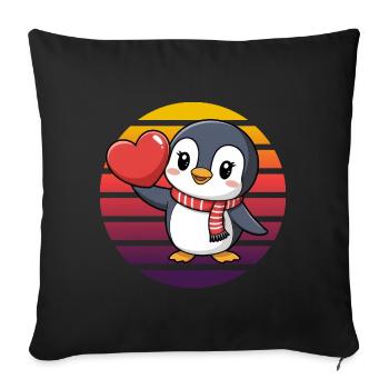 Pingouin avec coeur - Rétro Vintage Sunset - Housse de coussin décorative 45 x 45 cm - noir - Devant