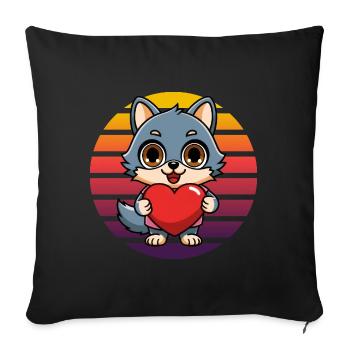Renard bleu avec coeur - Rétro Vintage Sunset - Housse de coussin décorative 45 x 45 cm - noir - Devant