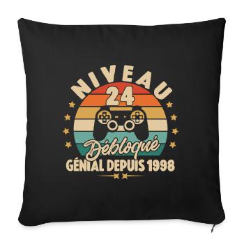 Cadeau Niveau 24 Débloquer Génial Depuis 1998 - Housse de coussin décorative 45 x 45 cm - noir - Devant