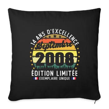 14 Ans Anniversaire Vintage Né en Septembre 2008 - Housse de coussin décorative 45 x 45 cm - noir - Devant
