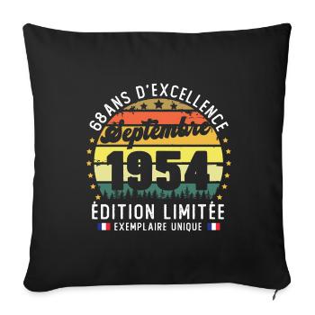 68 Ans Anniversaire Vintage Né en Septembre 1954 - Housse de coussin décorative 45 x 45 cm - noir - Devant