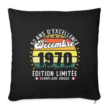 52 Ans Anniversaire Vintage Né en Décembre 1970 - Housse de coussin décorative 45 x 45 cm - noir - Devant