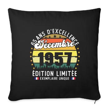 65 Ans Anniversaire Vintage Né en Décembre 1957 - Housse de coussin décorative 45 x 45 cm - noir - Devant