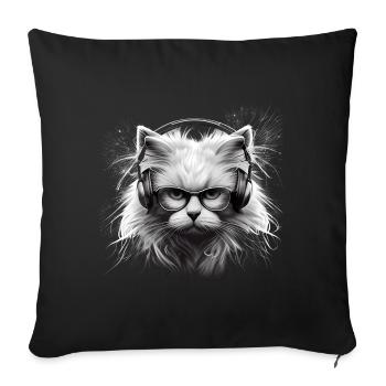 Cat Head with Glasses Headphone-cool cat - Sofa pillowcase 17,3'' x 17,3'' (45 x 45 cm) - black - Front