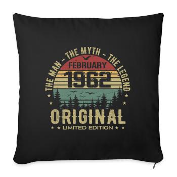 Anniversaire Février 1962 | Vintage Février 1962 - Housse de coussin décorative 45 x 45 cm - noir - Devant
