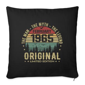 Anniversaire Février 1965 | Vintage Février 1965 - Housse de coussin décorative 45 x 45 cm - noir - Devant