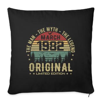 Gift for the 43rd Anniversary Original March 1982 - Sofa pillowcase 17,3'' x 17,3'' (45 x 45 cm) - black - Front