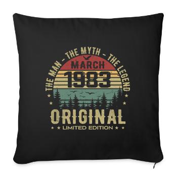 Gift for the 42nd Anniversary Original March 1983 - Sofa pillowcase 17,3'' x 17,3'' (45 x 45 cm) - black - Front