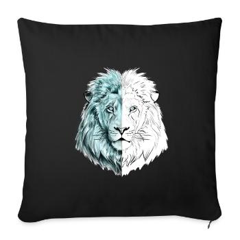 Un joli lion dessiné en bleu et blanc - Housse de coussin décorative 45 x 45 cm - noir - Devant