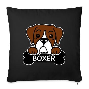 Boxer und Knochen - Sofakissenbezug 45 x 45 cm - Schwarz - Vorne
