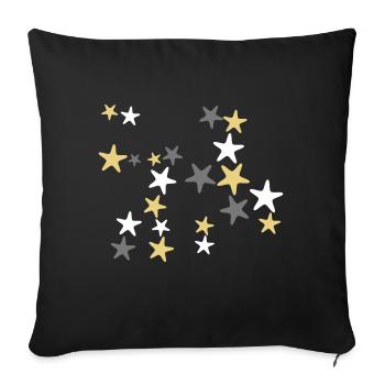 Frohe Silber- und Goldsterne Weihnachtsentwurf - Sofakissenbezug 45 x 45 cm - Schwarz - Vorne