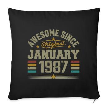 Rétro Cadeau D'anniversaire Nées En Janvier 1987 - Housse de coussin décorative 45 x 45 cm - noir - Devant