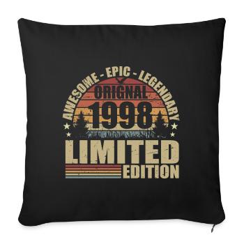 1998 Anniversaire 1998 tenue vintage 1998 Chemise - Housse de coussin décorative 45 x 45 cm - noir - Devant