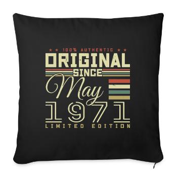 Cadeau Anniversaire Mai 1971, Gift May 1971 - Housse de coussin décorative 45 x 45 cm - noir - Devant