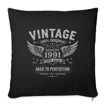 Born in August 1991, built August 1991 - August 1991 - Sofa pillowcase 17,3'' x 17,3'' (45 x 45 cm) - black - Front