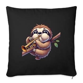 Sloth playing trumpet funny cartoon musician - Sofa pillowcase 17,3'' x 17,3'' (45 x 45 cm) - black - Front