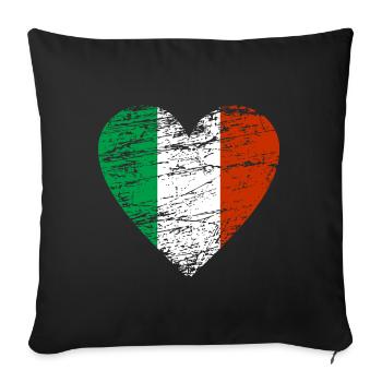 Drapeau italien coeur vintage utilisé look italien - Housse de coussin décorative 45 x 45 cm - noir - Devant
