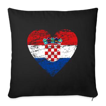 Croatia flag vintage heart used look - Sofa pillowcase 17,3'' x 17,3'' (45 x 45 cm) - black - Front