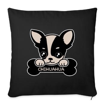 Chihuahua und Knochen - Sofakissenbezug 45 x 45 cm - Schwarz - Vorne