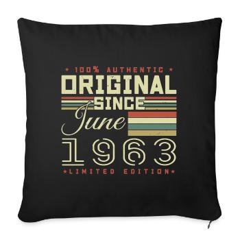Cadeau Anniversaire Juin 1963, Gift June 1963 - Housse de coussin décorative 45 x 45 cm - noir - Devant