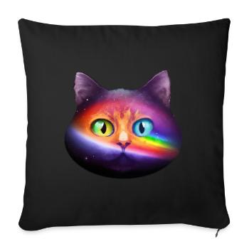 Les chats de l’univers arc-en-ciel font face avec des yeux verts - Housse de coussin décorative 45 x 45 cm - noir - Devant