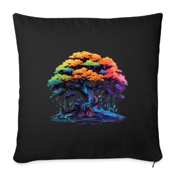 Bunter Bonsai Baum - Sofakissenbezug 45 x 45 cm - Schwarz - Vorne