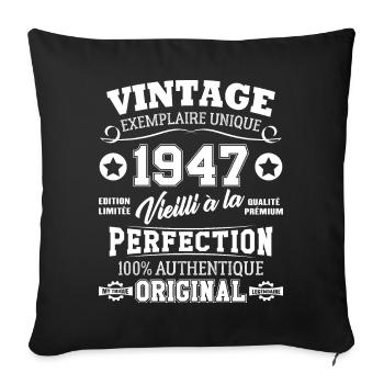 Cadeau D'anniversaire Vintage Fabriqué En 1947 - Housse de coussin décorative 45 x 45 cm - noir - Devant