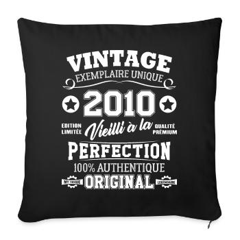 Cadeau D'anniversaire Vintage Fabriqué En 2010 - Housse de coussin décorative 45 x 45 cm - noir - Devant