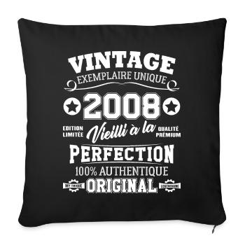 Cadeau D'anniversaire Vintage Fabriqué En 2008 - Housse de coussin décorative 45 x 45 cm - noir - Devant