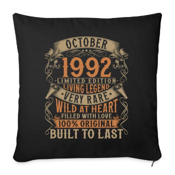 Octobre 1992 Cadeau d’anniversaire de naissance - Housse de coussin décorative 45 x 45 cm - noir - Devant