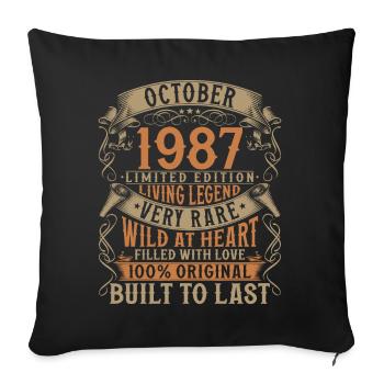 October 1987 Born Birthday Gift - Sofa pillowcase 17,3'' x 17,3'' (45 x 45 cm) - black - Front