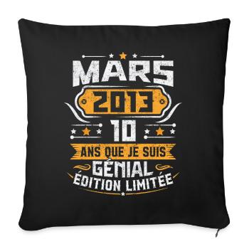 Rétro Cadeau D'anniversaire 10 Ans Mars 2013 - Housse de coussin décorative 45 x 45 cm - noir - Devant