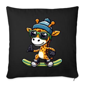 Snowboard Giraffe, Winter Sports Animal - Sofa pillowcase 17,3'' x 17,3'' (45 x 45 cm) - black - Front