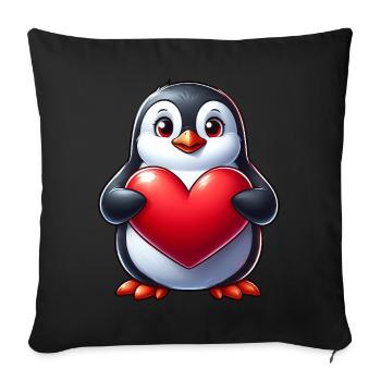 Pingouin amoureux Coeur Saint-Valentin - Housse de coussin décorative 45 x 45 cm - noir - Devant