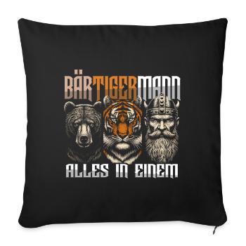 Bärtigermann Bär Tiger Mann Geschenk Bart Sprüche - Sofakissenbezug 45 x 45 cm - Schwarz - Vorne
