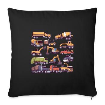 Camion Camions Poubelle Camion Bétonnière Chariot élévateur - Housse de coussin décorative 45 x 45 cm - noir - Devant