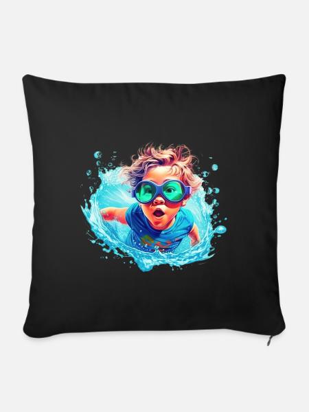 Junge im Wasser - Sofakissenbezug 45 x 45 cm - Schwarz