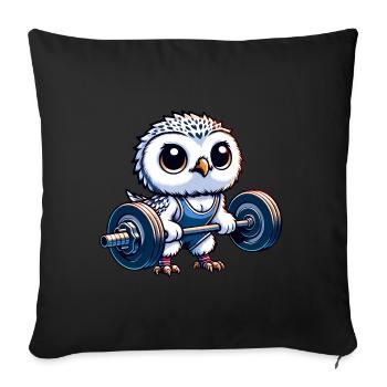 Hibou avec haltères séance d’entraînement Harfang des neiges tige - Housse de coussin décorative 45 x 45 cm - noir - Devant