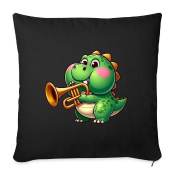 Trex épais avec trompette dessin animé dinosaure musique - Housse de coussin décorative 45 x 45 cm - noir - Devant