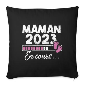 Maman 2023 En Cours - Housse de coussin décorative 45 x 45 cm - noir - Devant