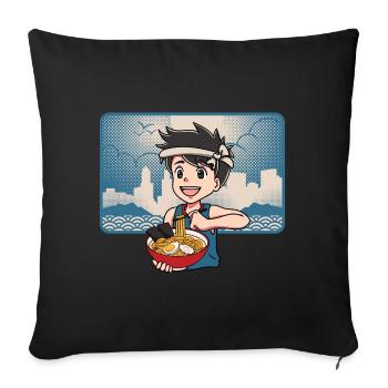 Anime Manga Kawaii Young Japan Ramen Nourriture - Housse de coussin décorative 45 x 45 cm - noir - Devant