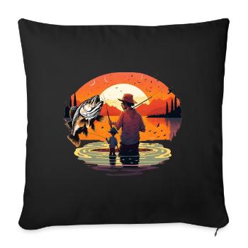 Barschfisch Vater und Sohn - Sofakissenbezug 45 x 45 cm - Schwarz - Vorne