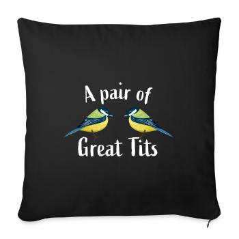 Oiseau mésange drôle, cadeau d'observation des oiseaux | deux grands seins - Housse de coussin décorative 45 x 45 cm - noir - Devant