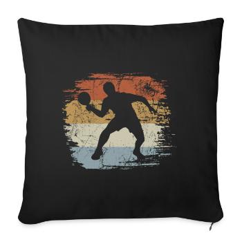 Tischtennis Spieler - Aufschlag - Topspin - Sofakissenbezug 45 x 45 cm - Schwarz - Vorne